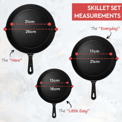 3-Piece Pre-Seasoned Cast Iron Skillet Set