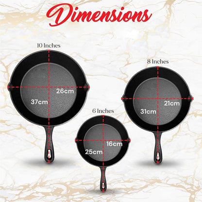 3-Piece Pre-Seasoned Cast Iron Skillet Set