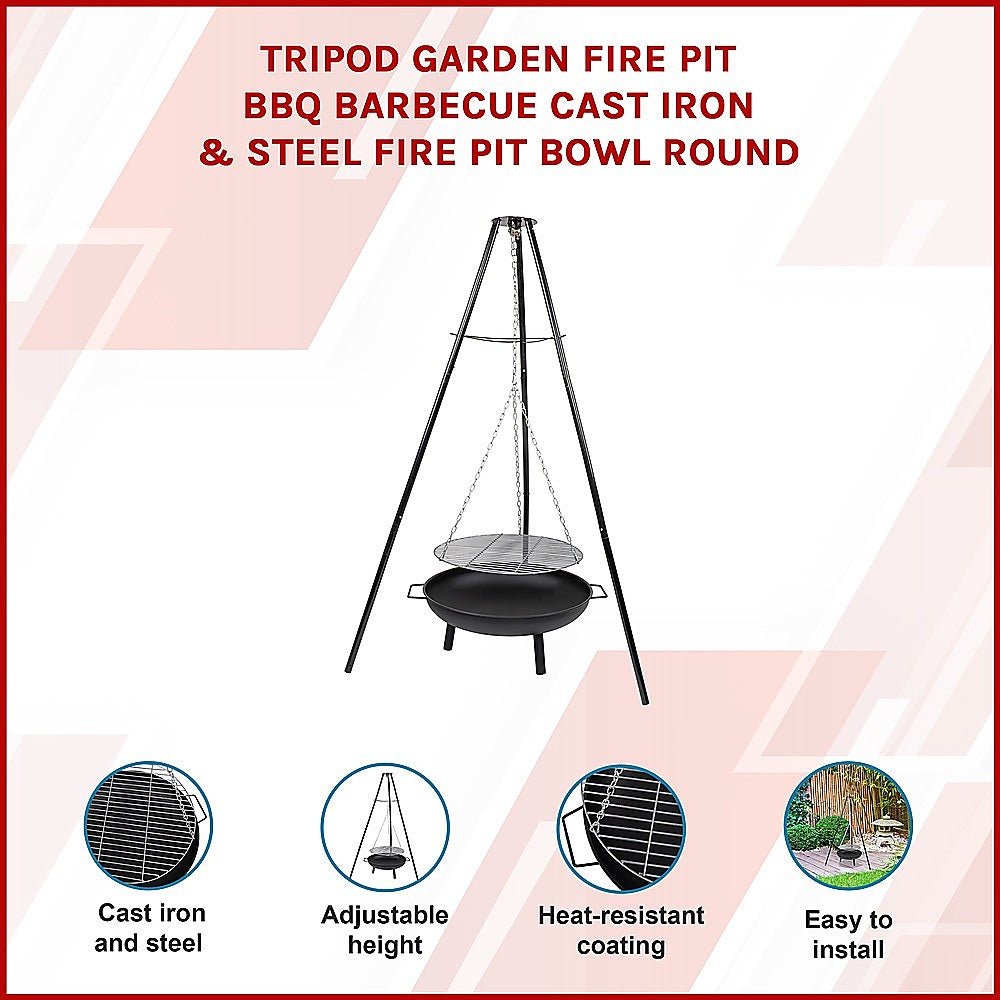 Tripod Fire Pit BBQ with Adjustable Grill