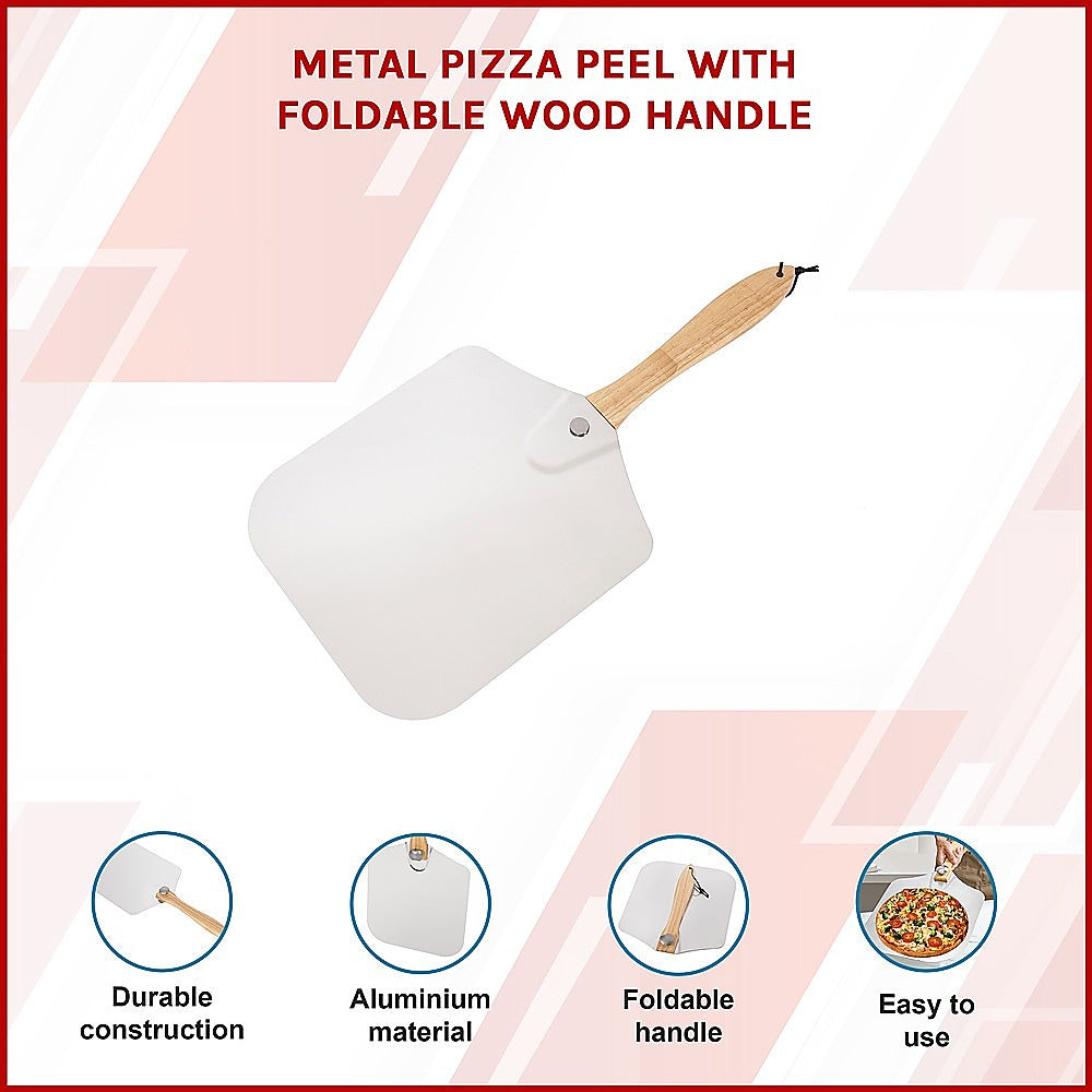 Metal Pizza Peel with Foldable Wooden Handle