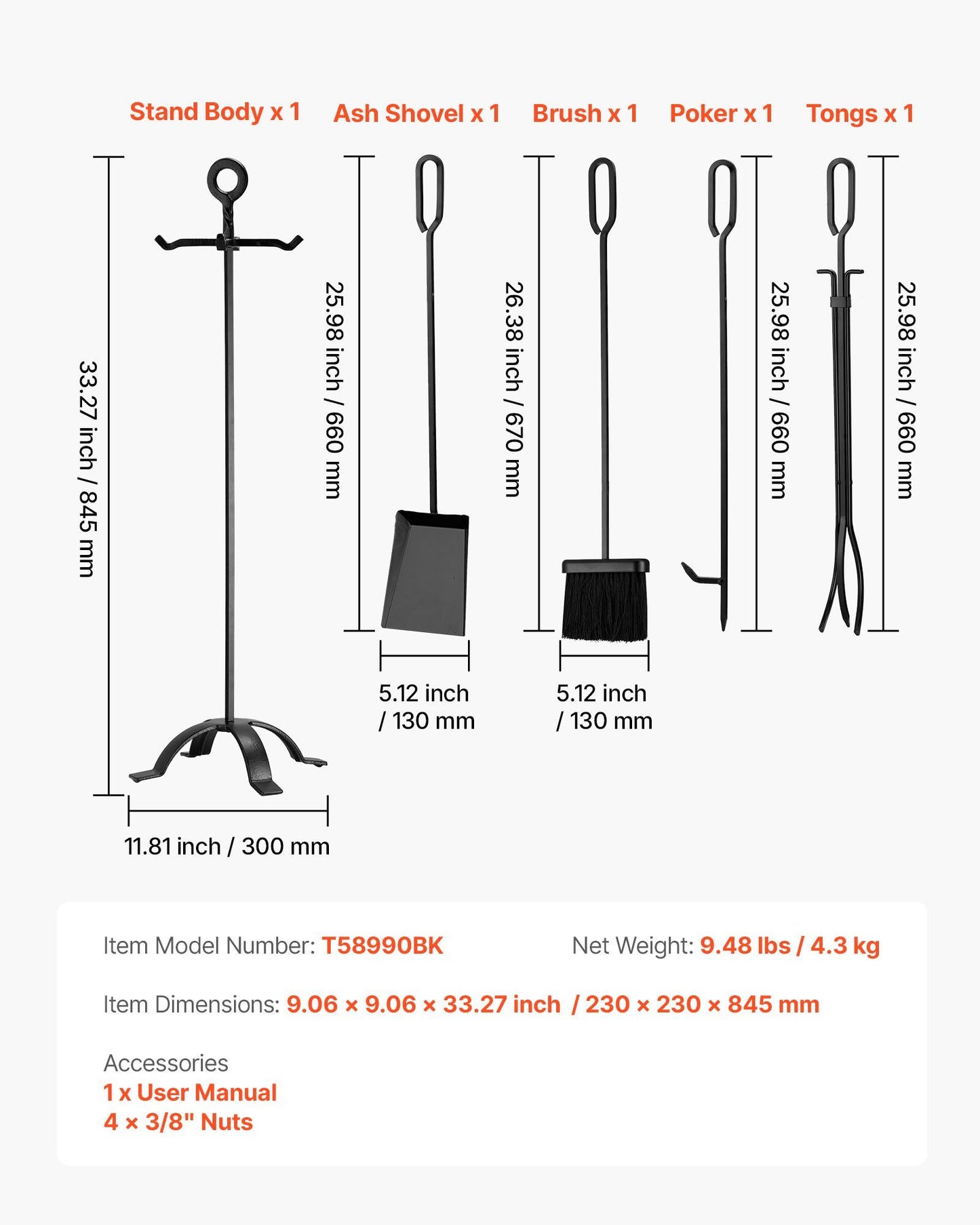 5-Piece Fire Place Tool Set
