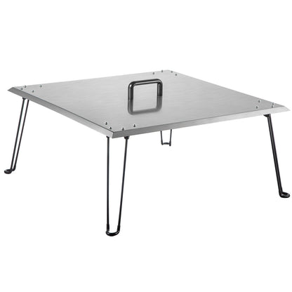 Fire Pit Heat Deflector Fire Pit Pan Cover Stainless Steel Foldable Legs