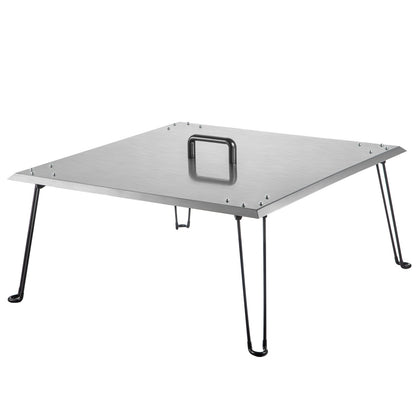 Fire Pit Heat Deflector Fire Pit Pan Cover Stainless Steel Foldable Legs